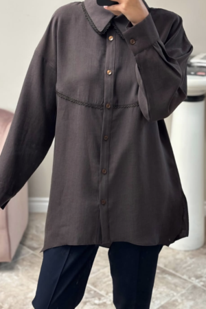 Lace Trim Oversized Button-Up Tunic
